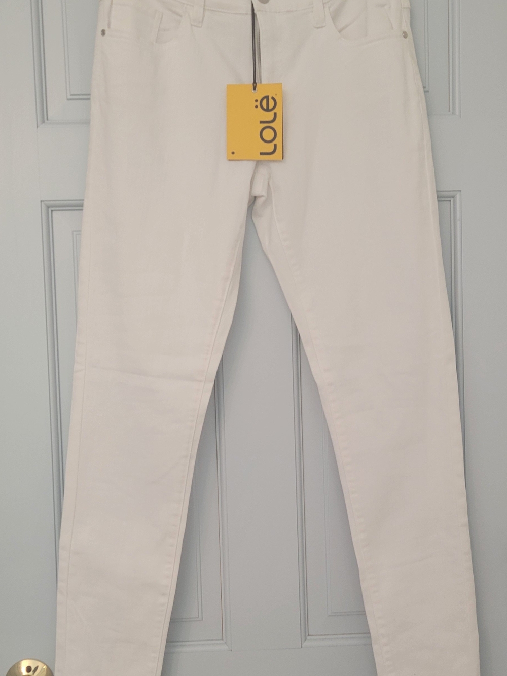 Lole White Skinny Long Stretch Jeans with Yellow Tag